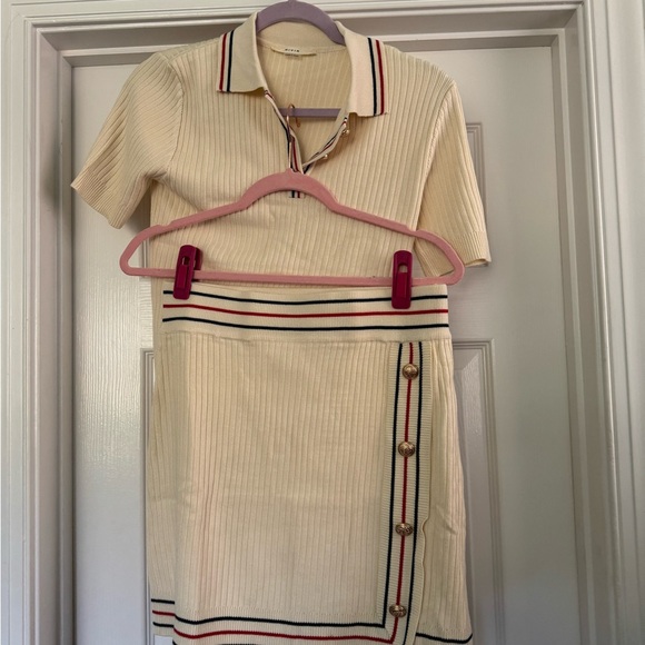 Knit Collar Two Piece Short Sleeve Top and Mini Skirt Matching Set - Picture 3 of 15